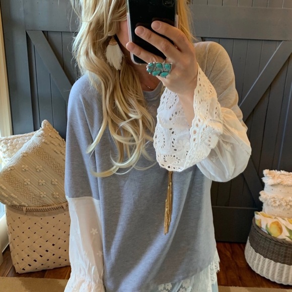 Figleaffashion Tops - Bohemian Lace Sleeve Cozy Sweatshirt